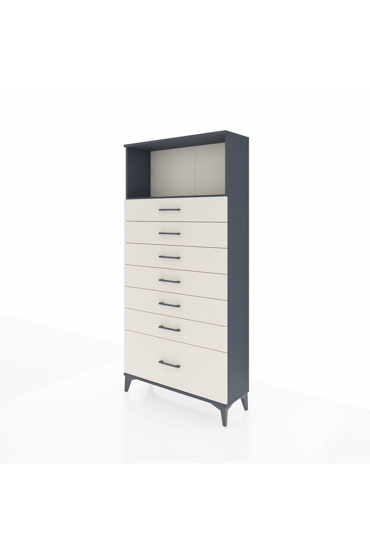 Arges Dolap Tek Raflı 7 Çekmeceli 88x30x182 Antrasit-Aytaşı