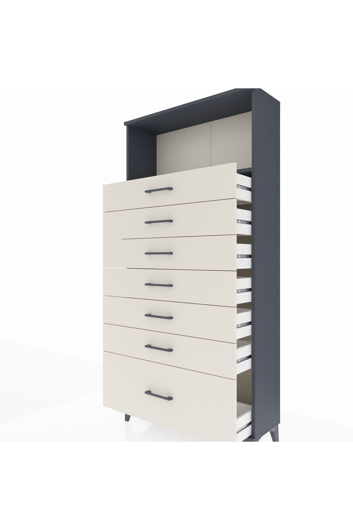 Arges Dolap Tek Raflı 7 Çekmeceli 88x30x182 Antrasit-Aytaşı