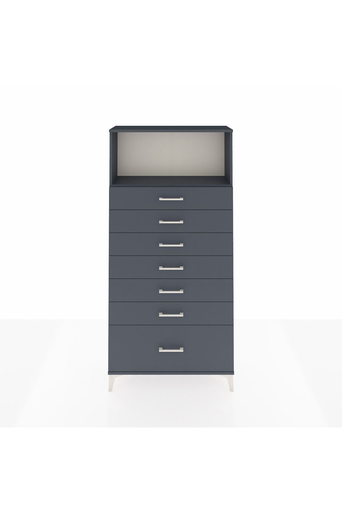 Arges Dolap Tek Raflı 7 Çekmeceli 88x30x182 Antrasit-Antrasit