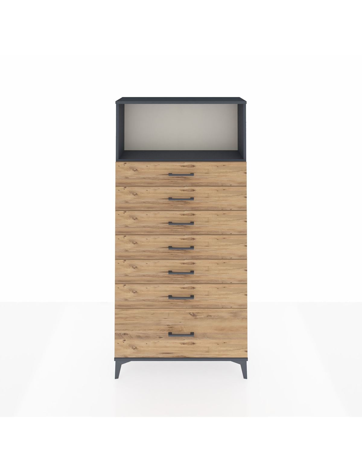 Arges Dolap Tek Raflı 7 Çekmeceli 88x30x182 Antrasit-Çam