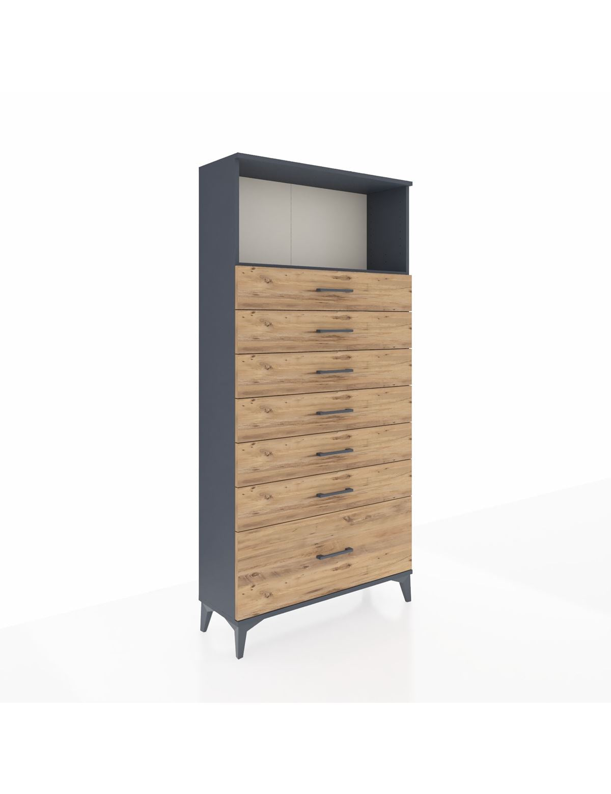 Arges Dolap Tek Raflı 7 Çekmeceli 88x30x182 Antrasit-Çam