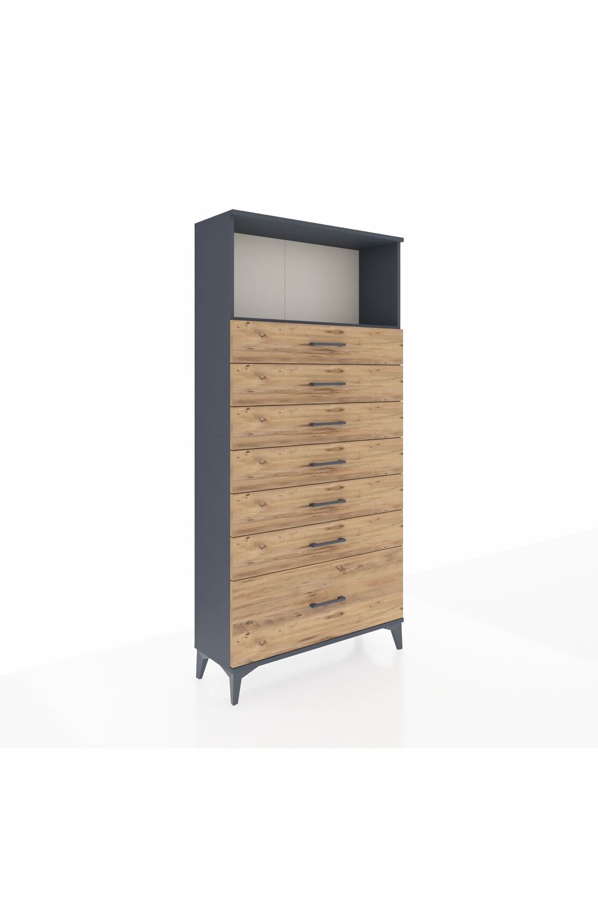 Arges Dolap Tek Raflı 7 Çekmeceli 88x30x182 Antrasit-Çam