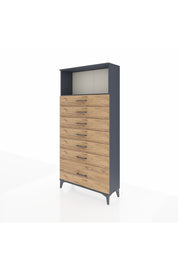 Arges Dolap Tek Raflı 7 Çekmeceli 88x30x182 Antrasit-Çam