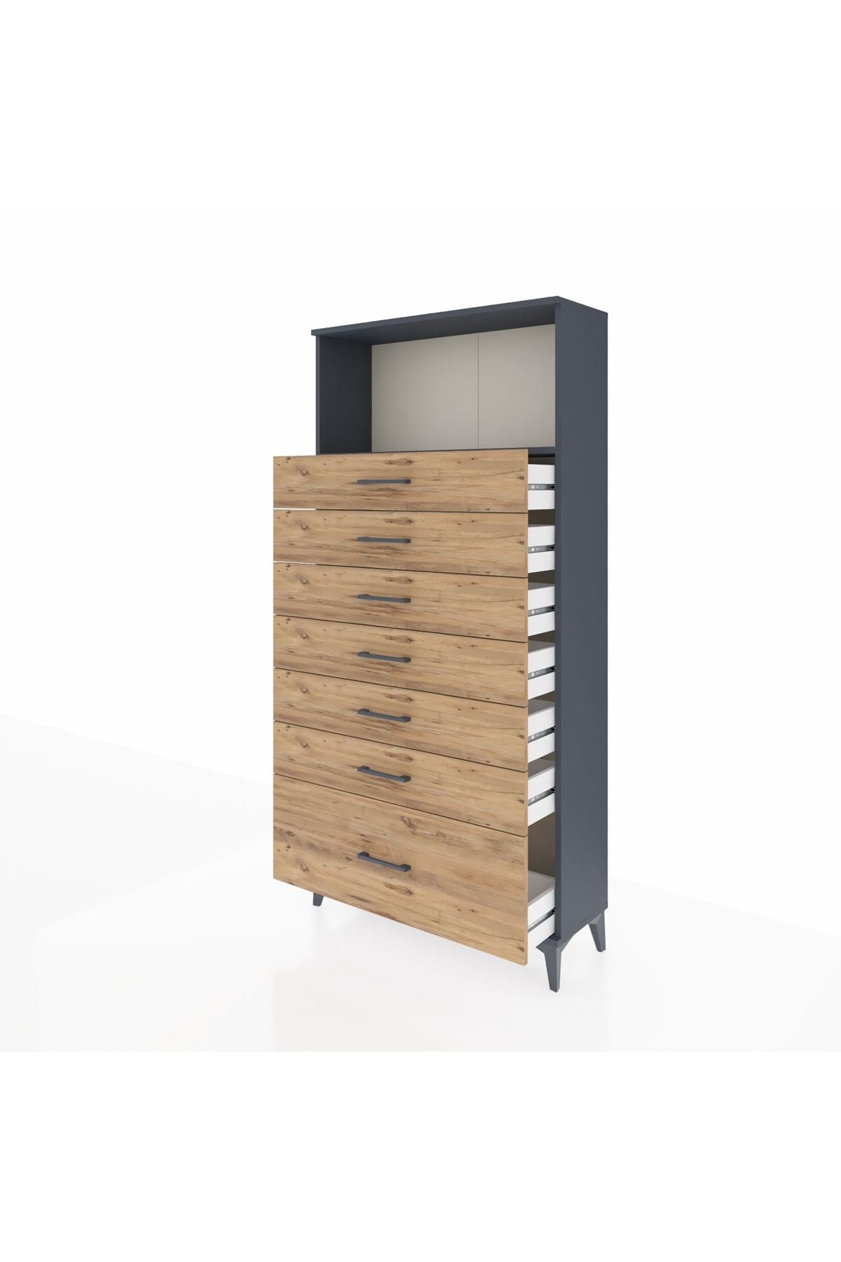 Arges Dolap Tek Raflı 7 Çekmeceli 88x30x182 Antrasit-Çam