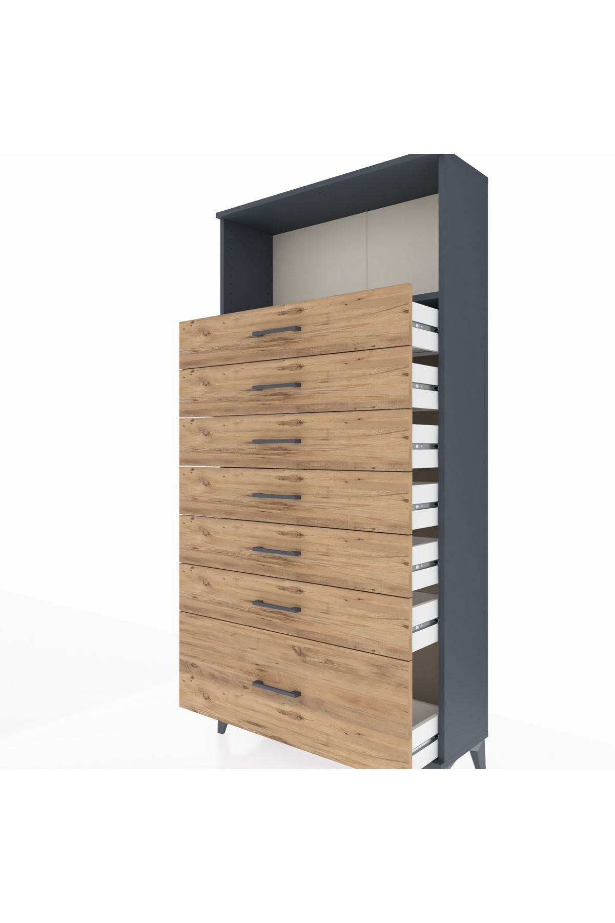 Arges Dolap Tek Raflı 7 Çekmeceli 88x30x182 Antrasit-Çam