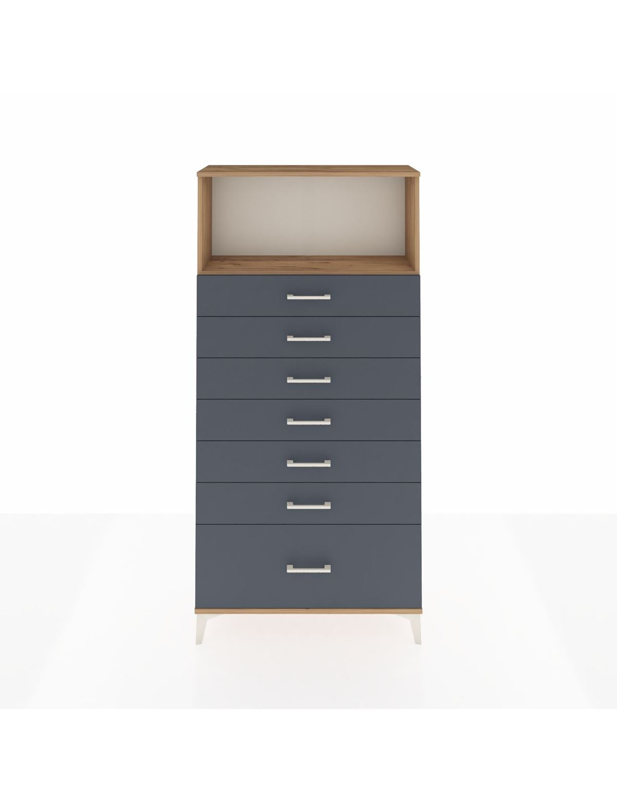 Arges Dolap Tek Raflı 7 Çekmeceli 88x30x182 Çam-Antrasit