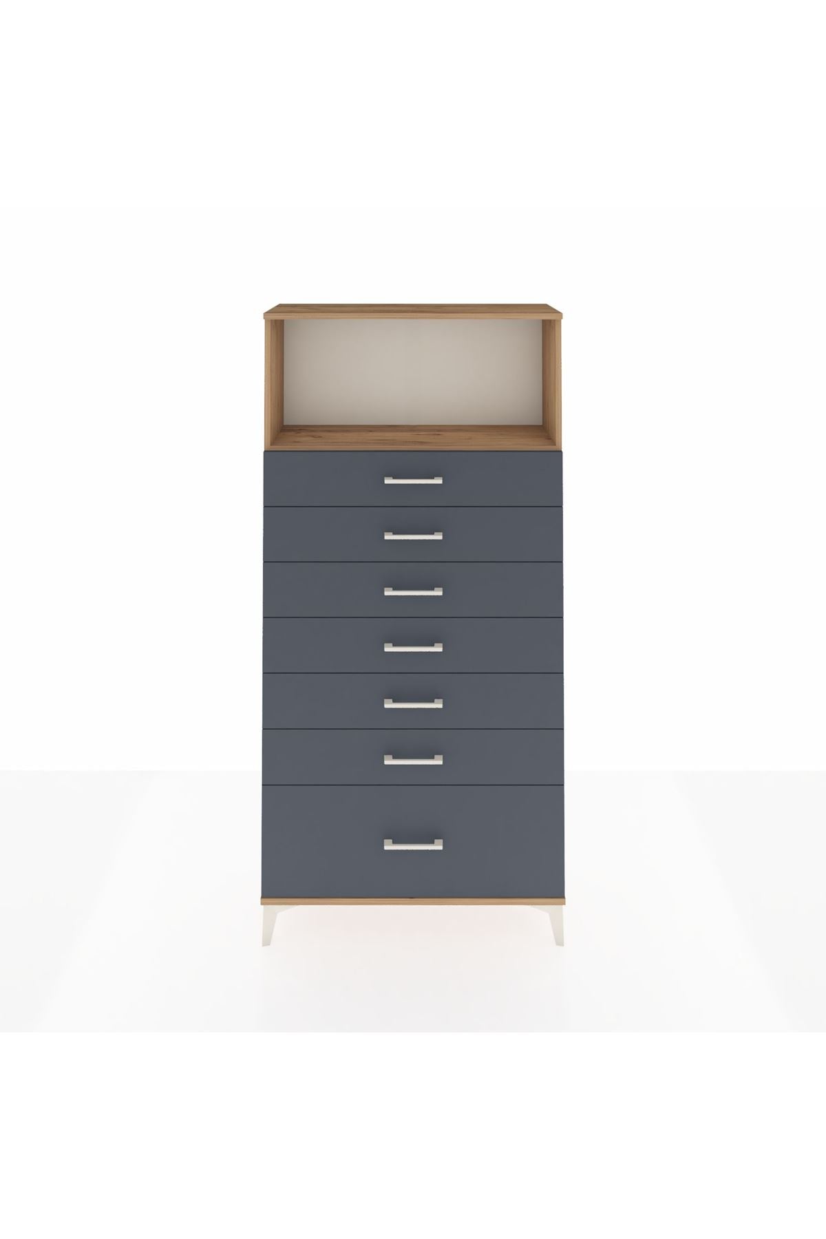 Arges Dolap Tek Raflı 7 Çekmeceli 88x30x182 Çam-Antrasit