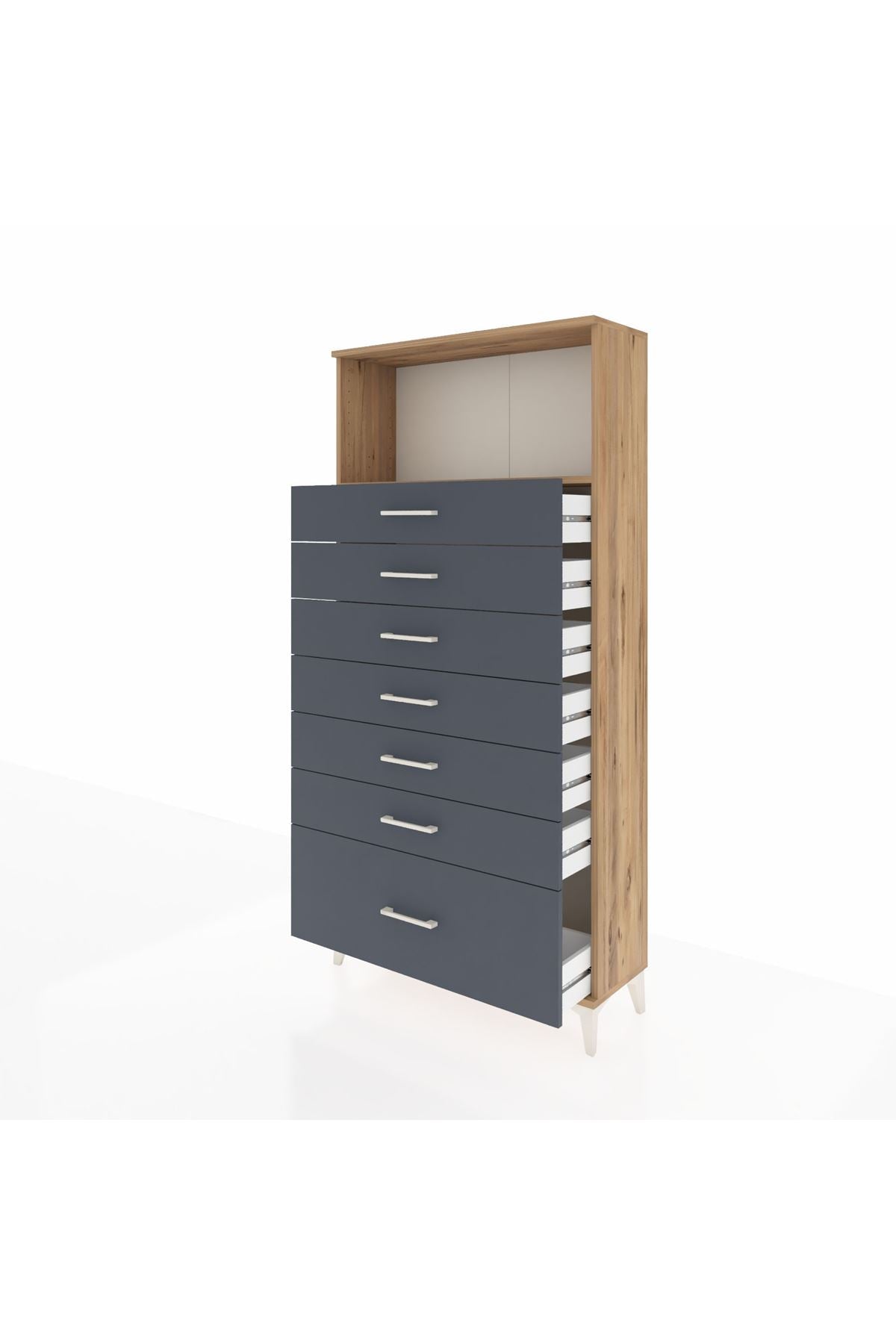 Arges Dolap Tek Raflı 7 Çekmeceli 88x30x182 Çam-Antrasit