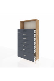 Arges Dolap Tek Raflı 7 Çekmeceli 88x30x182 Çam-Antrasit