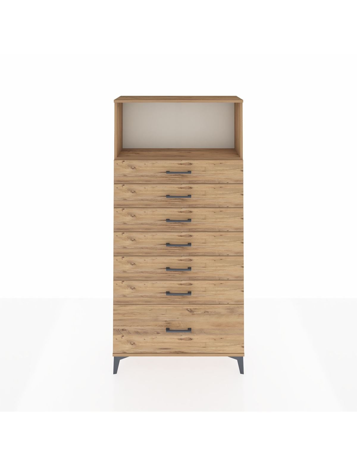 Arges Dolap Tek Raflı 7 Çekmeceli 88x30x182 Çam-Çam