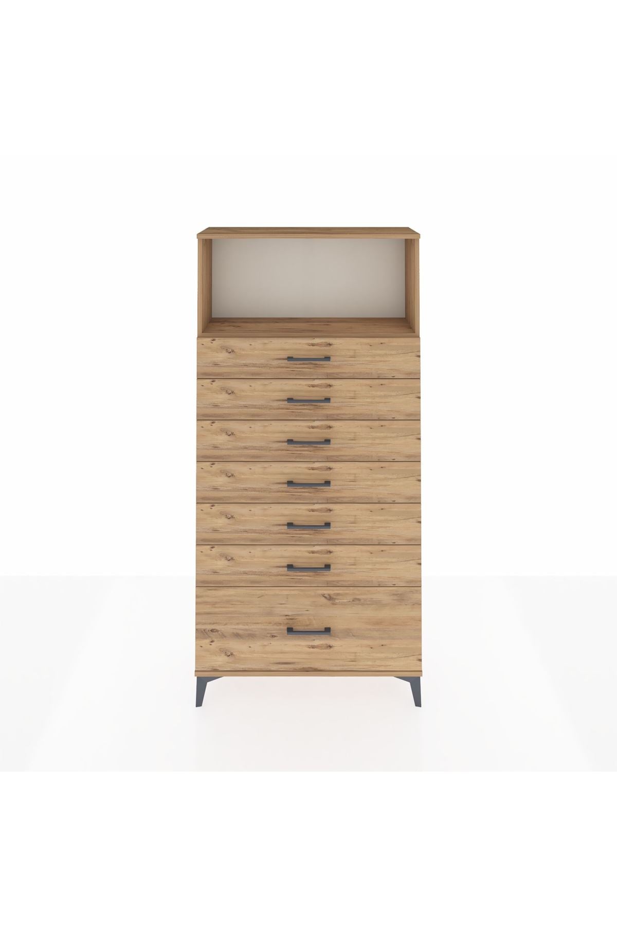 Arges Dolap Tek Raflı 7 Çekmeceli 88x30x182 Çam-Çam