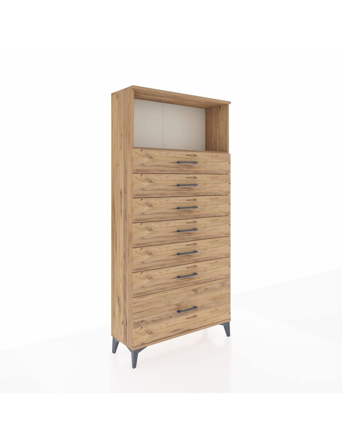 Arges Dolap Tek Raflı 7 Çekmeceli 88x30x182 Çam-Çam