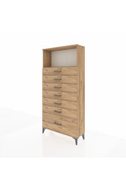 Arges Dolap Tek Raflı 7 Çekmeceli 88x30x182 Çam-Çam