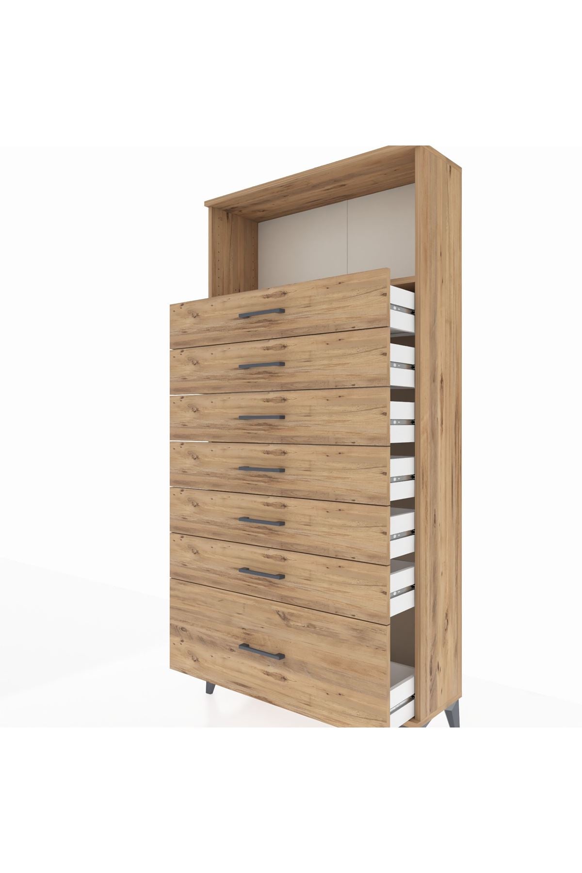 Arges Dolap Tek Raflı 7 Çekmeceli 88x30x182 Çam-Çam