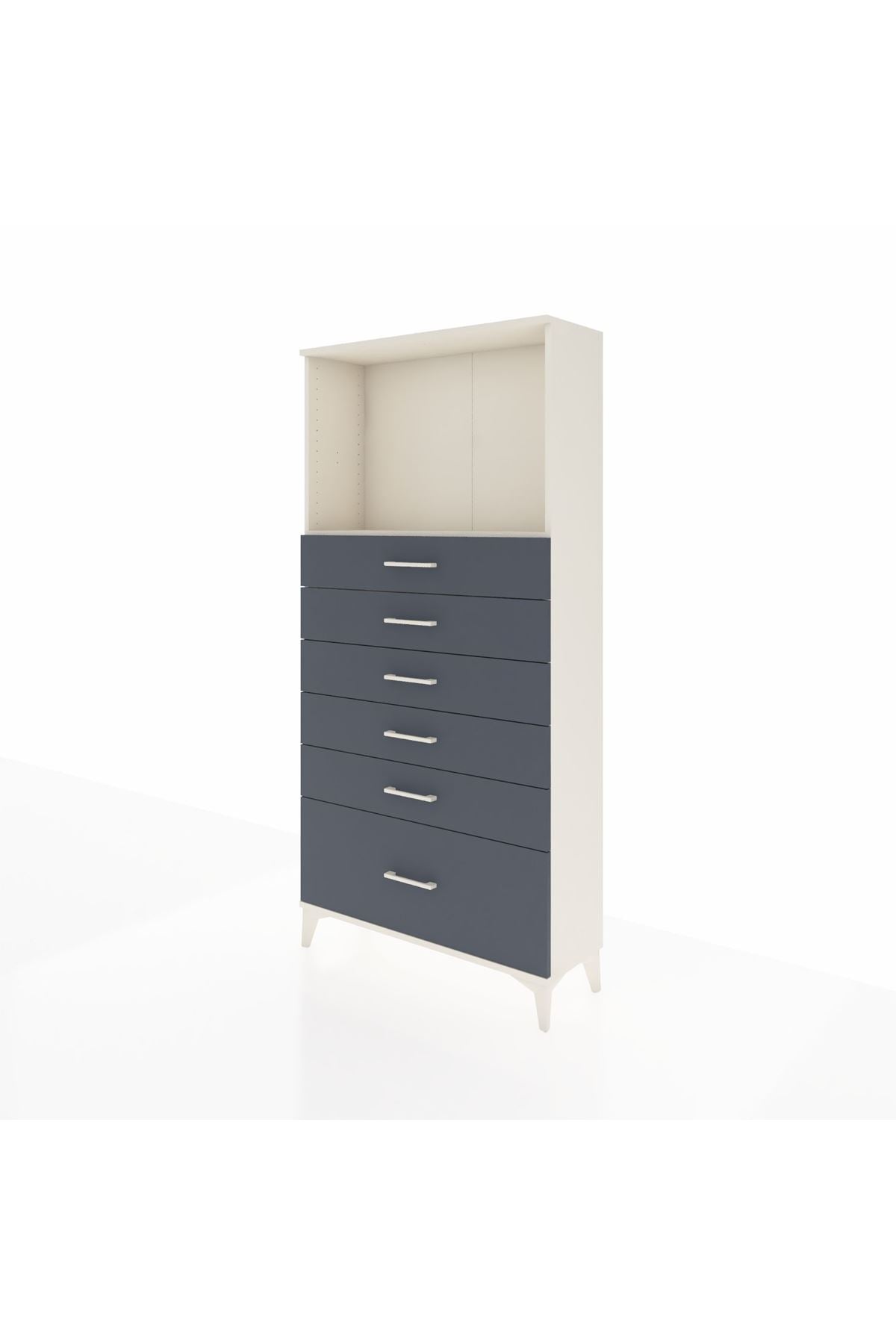 Arges Dolap Tek Raflı 6 Çekmeceli 88x30x182 Aytaşı-Antrasit