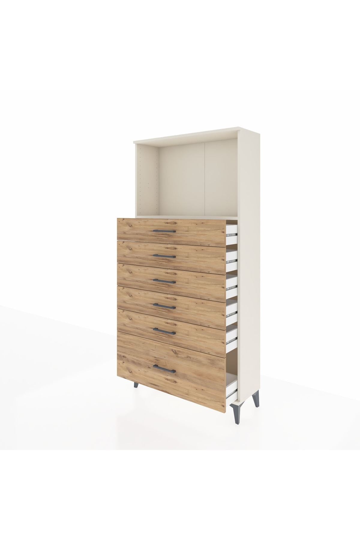 Arges Dolap Tek Raflı 6 Çekmeceli 88x30x182 Aytaşı-Çam