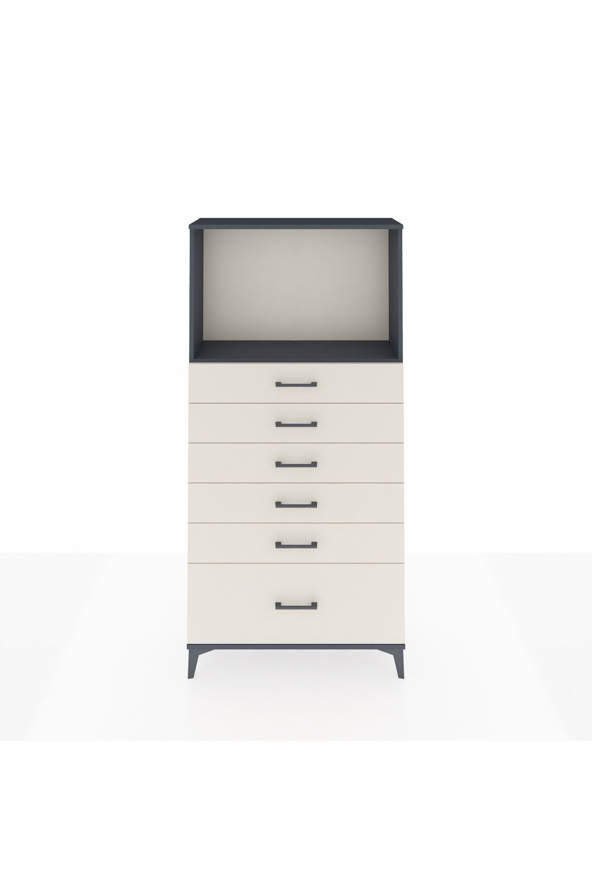 Arges Dolap Tek Raflı 6 Çekmeceli 88x30x182 Antrasit-Aytaşı