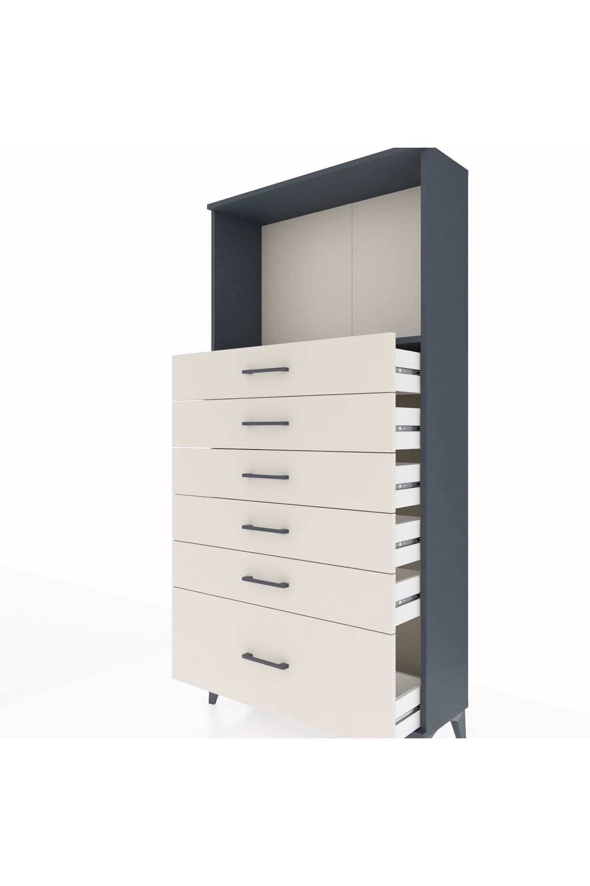 Arges Dolap Tek Raflı 6 Çekmeceli 88x30x182 Antrasit-Aytaşı