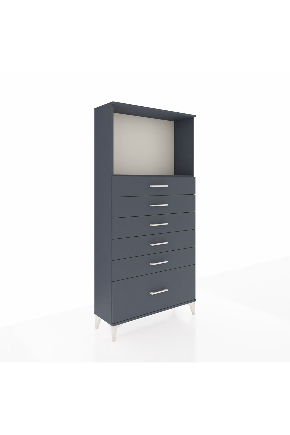 Arges Dolap Tek Raflı 6 Çekmeceli 88x30x182 Antrasit-Antrasit