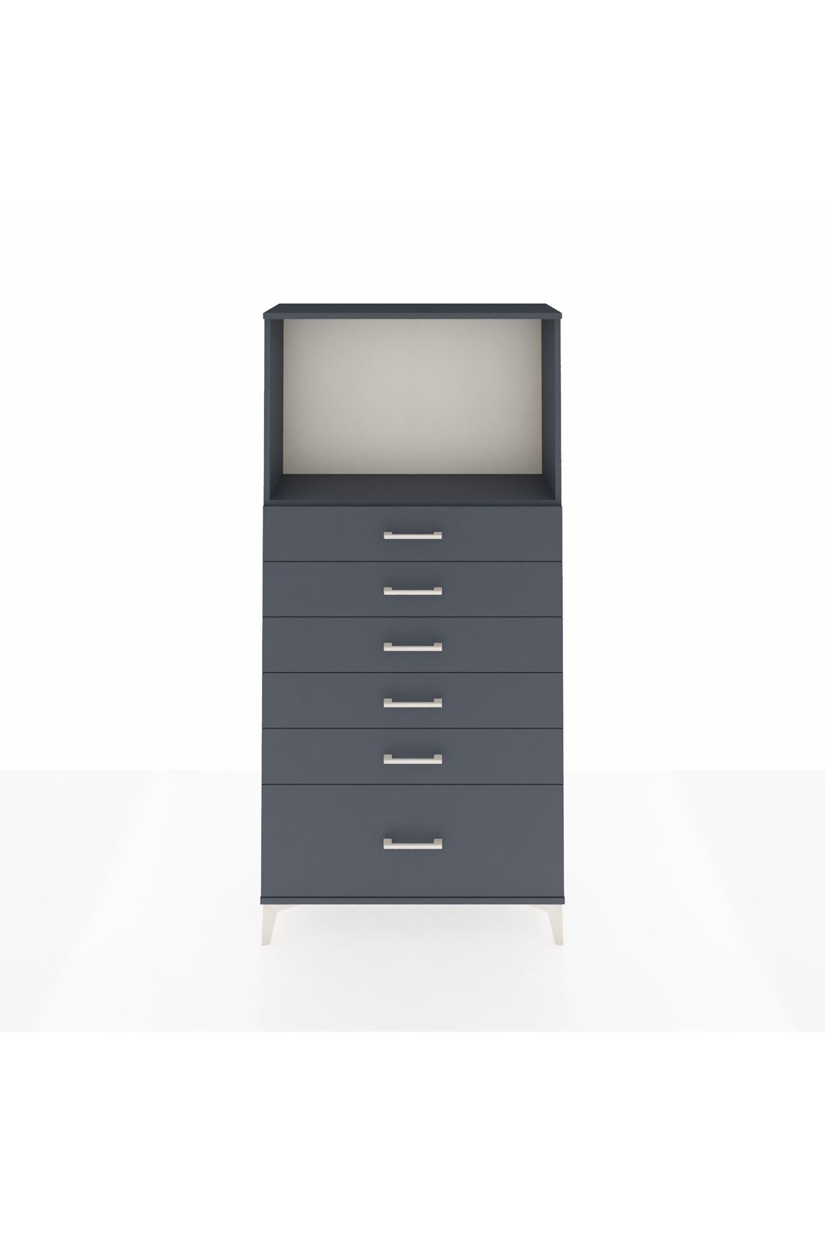 Arges Dolap Tek Raflı 6 Çekmeceli 88x30x182 Antrasit-Antrasit