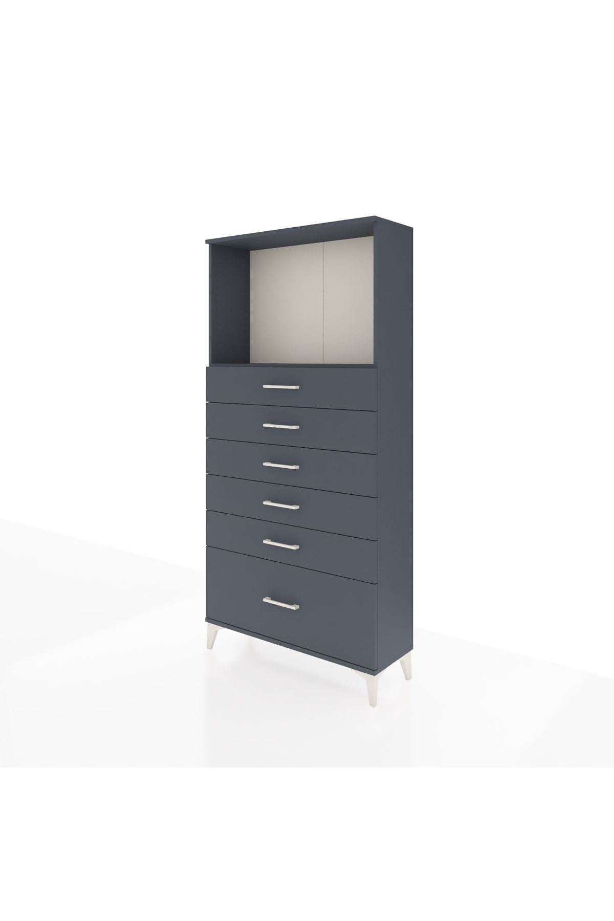 Arges Dolap Tek Raflı 6 Çekmeceli 88x30x182 Antrasit-Antrasit