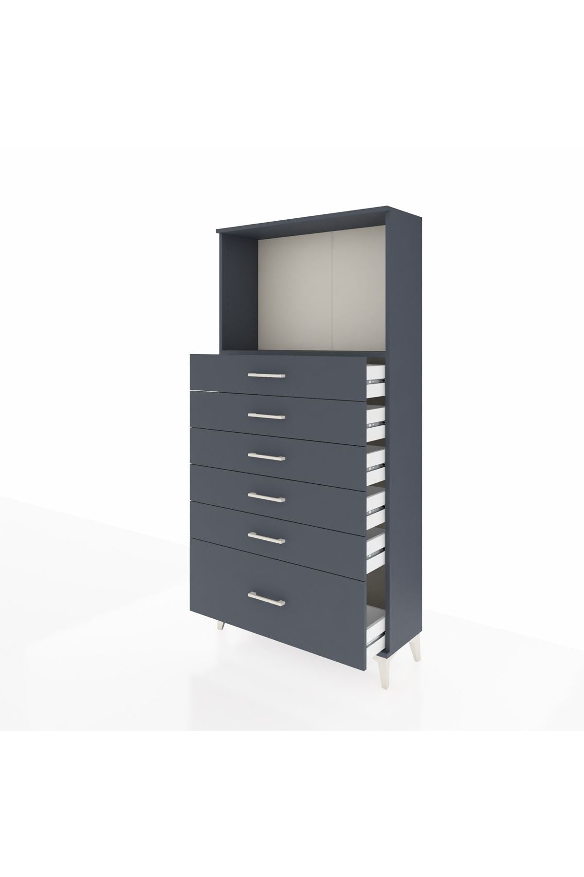 Arges Dolap Tek Raflı 6 Çekmeceli 88x30x182 Antrasit-Antrasit