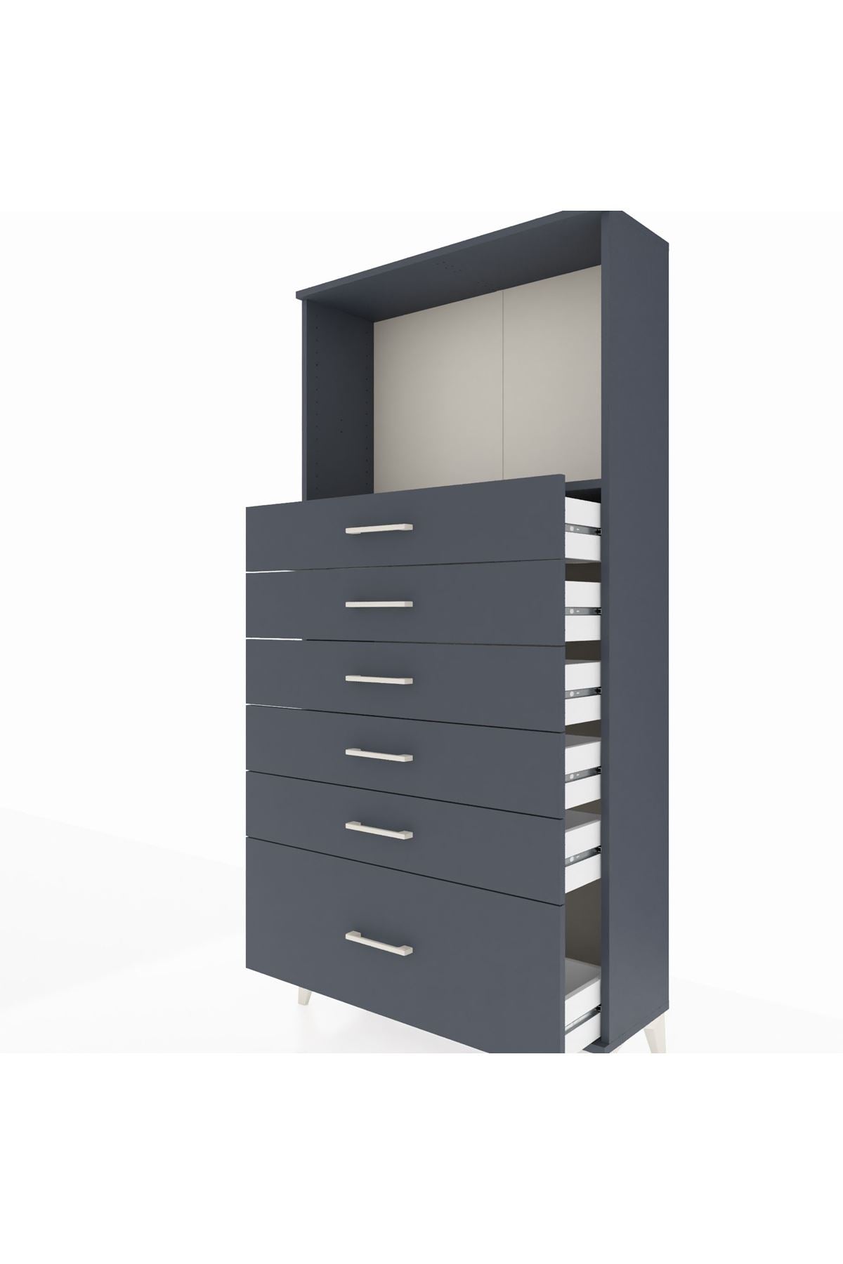 Arges Dolap Tek Raflı 6 Çekmeceli 88x30x182 Antrasit-Antrasit