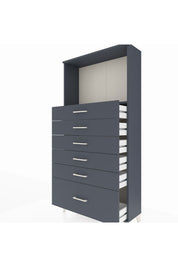 Arges Dolap Tek Raflı 6 Çekmeceli 88x30x182 Antrasit-Antrasit