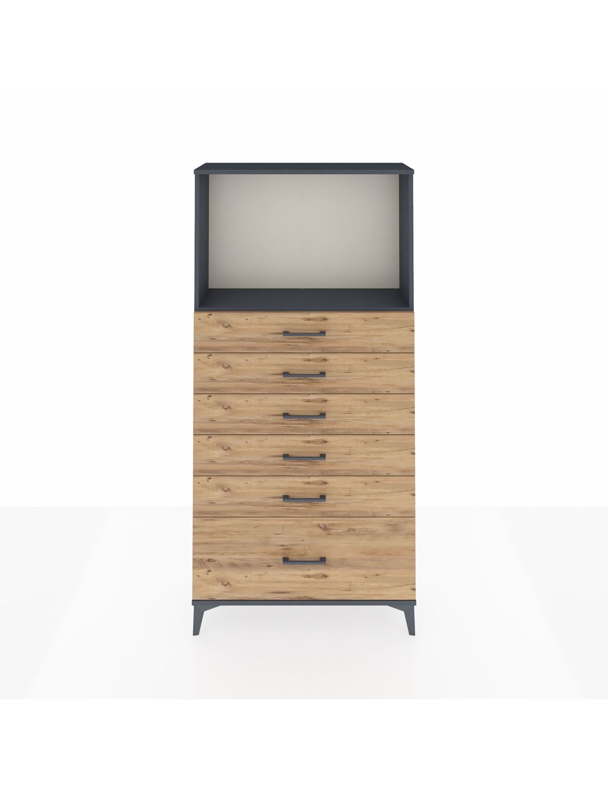 Arges Dolap Tek Raflı 6 Çekmeceli 88x30x182 Antrasit-Çam