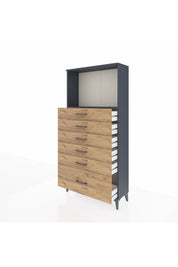 Arges Dolap Tek Raflı 6 Çekmeceli 88x30x182 Antrasit-Çam