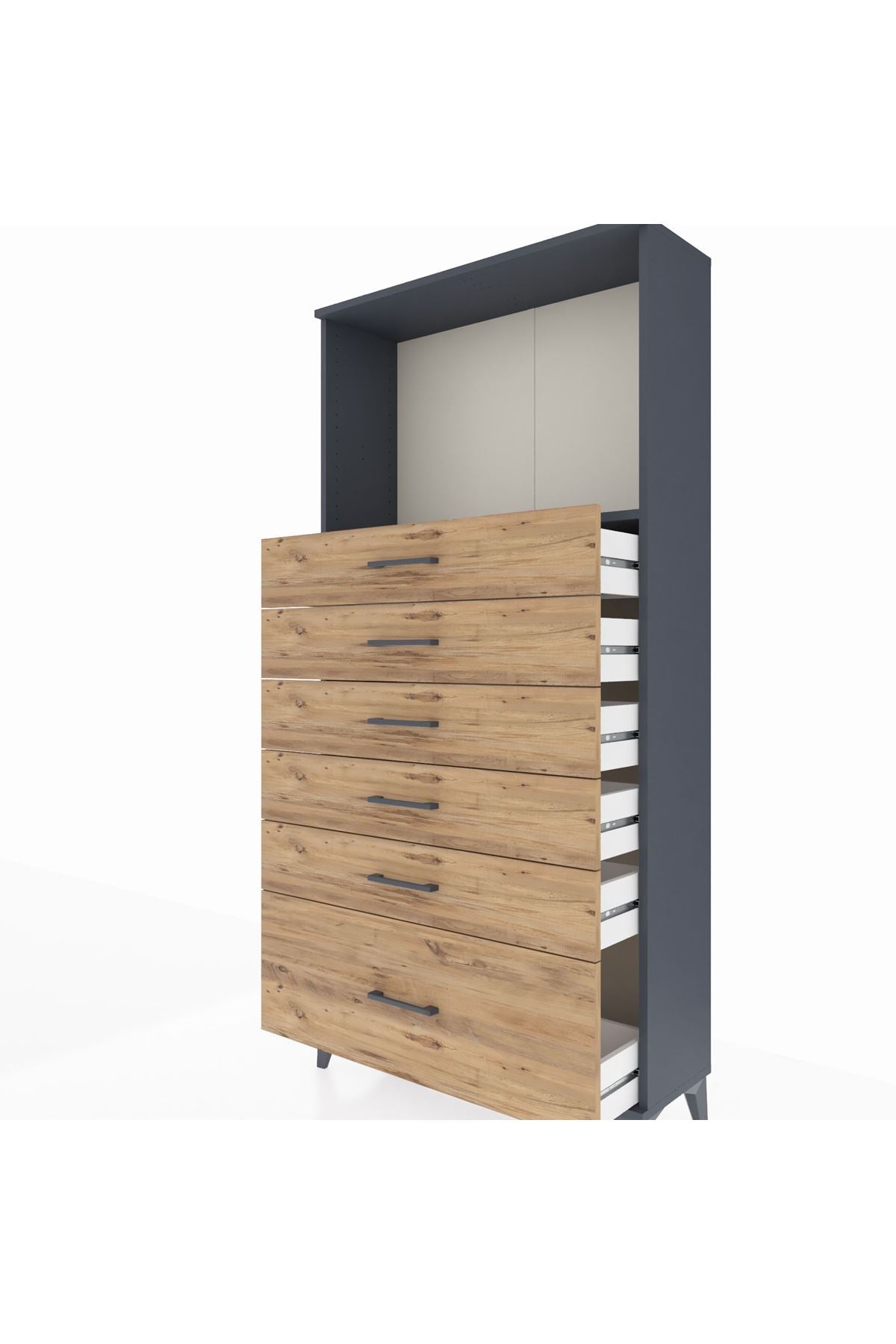 Arges Dolap Tek Raflı 6 Çekmeceli 88x30x182 Antrasit-Çam