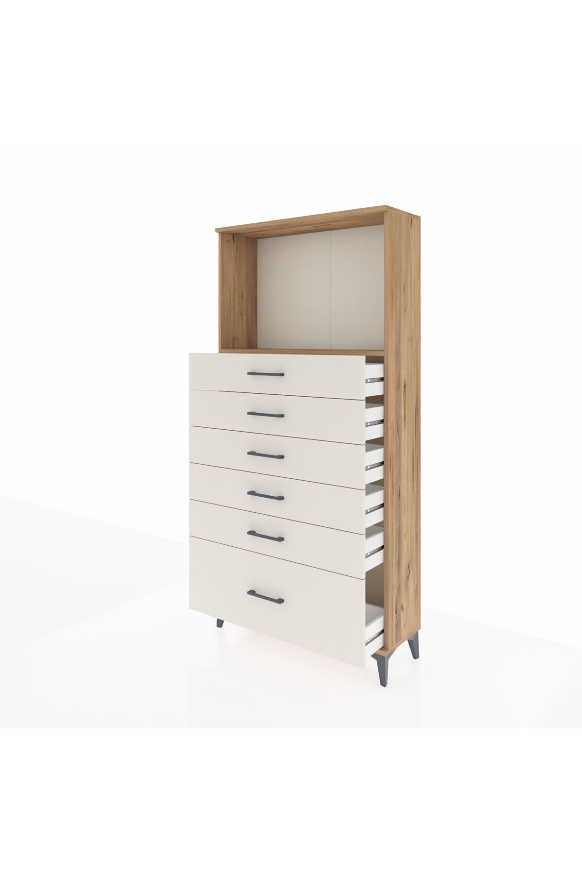 Arges Dolap Tek Raflı 6 Çekmeceli 88x30x182 Çam-Aytaşı