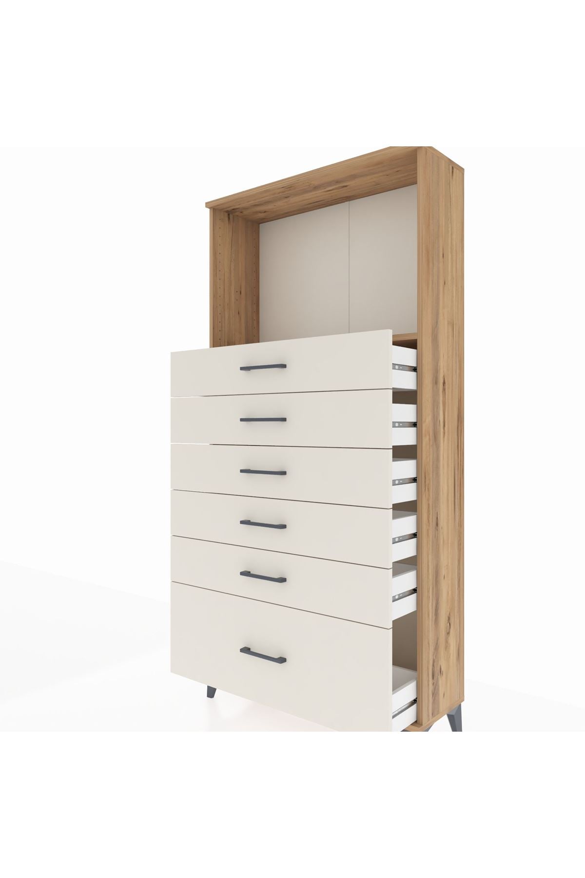 Arges Dolap Tek Raflı 6 Çekmeceli 88x30x182 Çam-Aytaşı