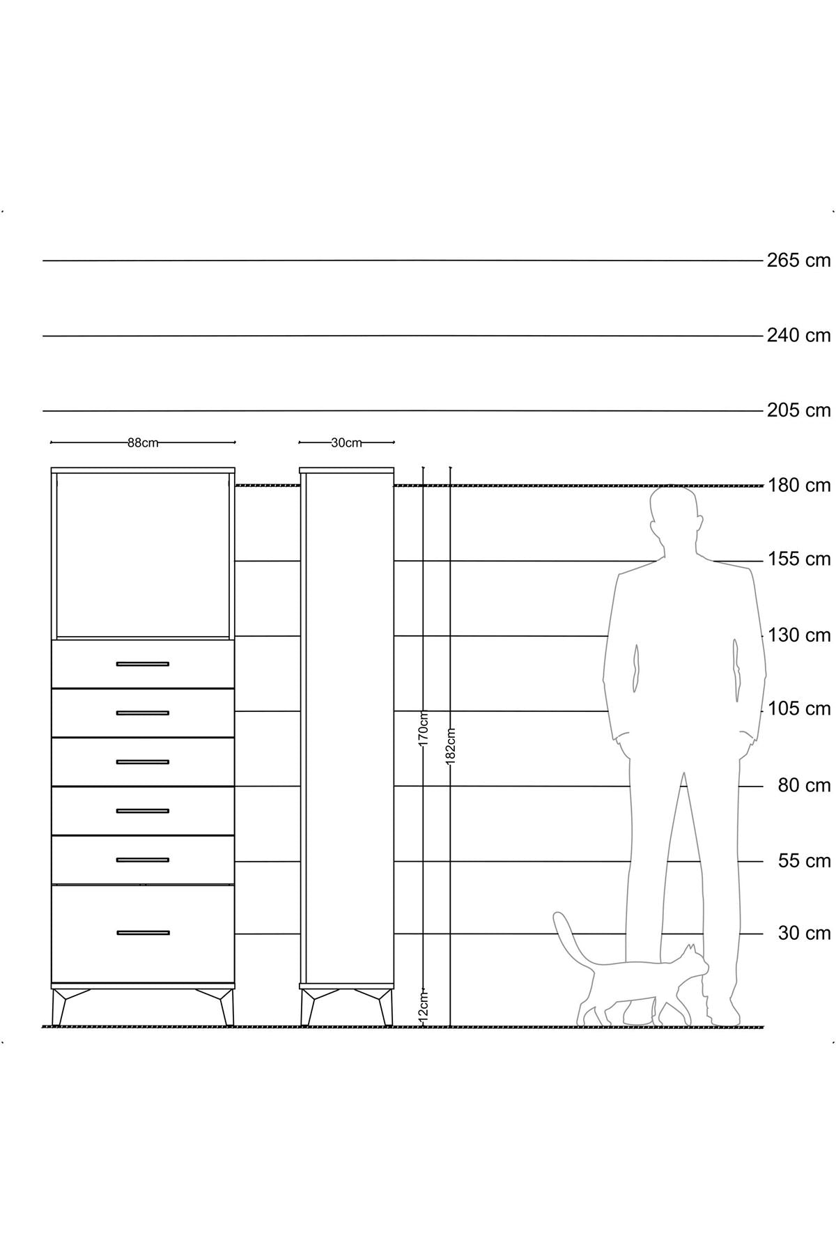 Arges Dolap Tek Raflı 6 Çekmeceli 88x30x182 Çam-Aytaşı