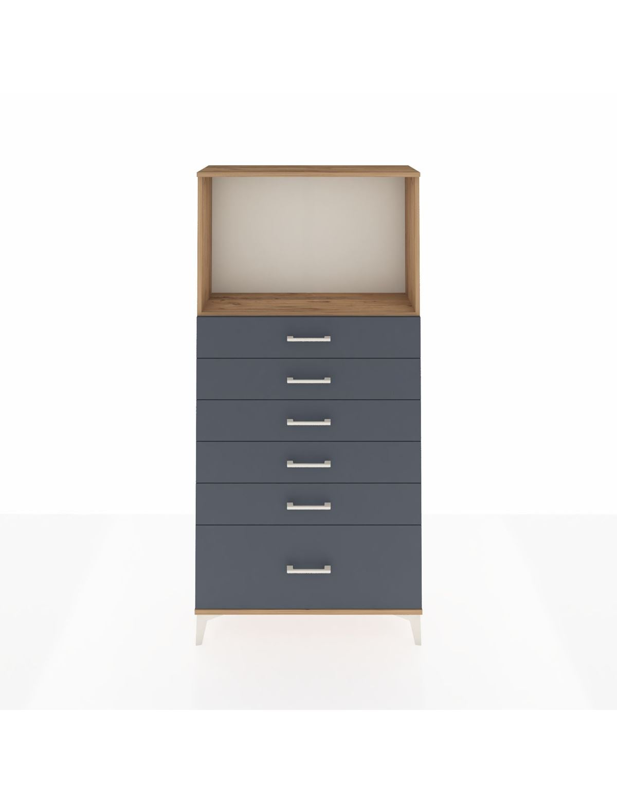 Arges Dolap Tek Raflı 6 Çekmeceli 88x30x182 Çam-Antrasit