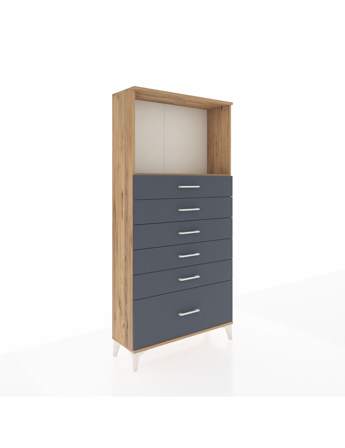 Arges Dolap Tek Raflı 6 Çekmeceli 88x30x182 Çam-Antrasit