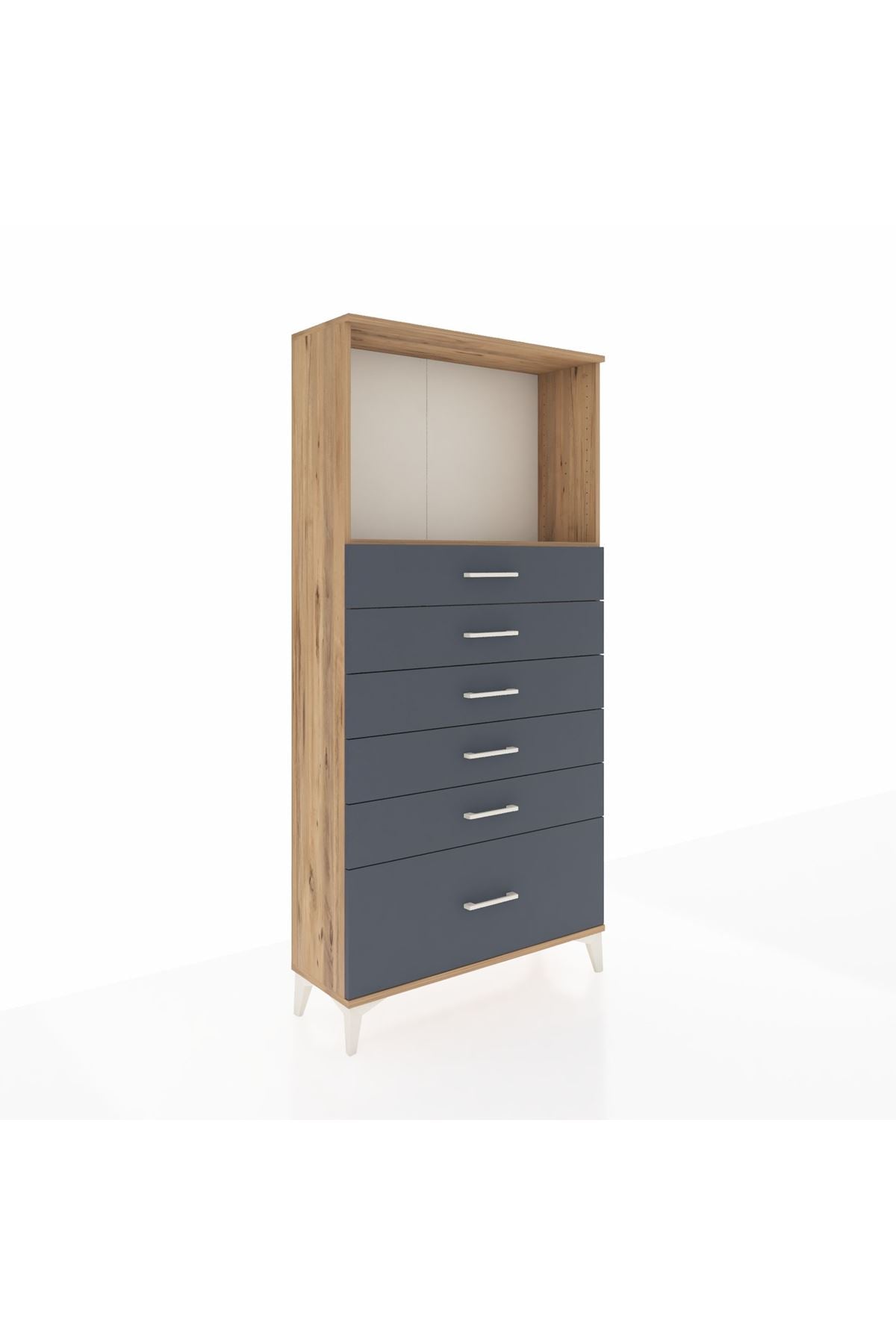 Arges Dolap Tek Raflı 6 Çekmeceli 88x30x182 Çam-Antrasit
