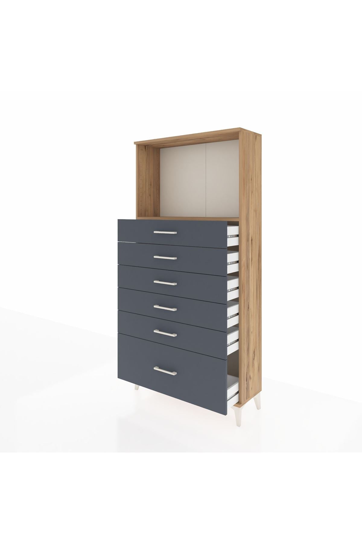 Arges Dolap Tek Raflı 6 Çekmeceli 88x30x182 Çam-Antrasit