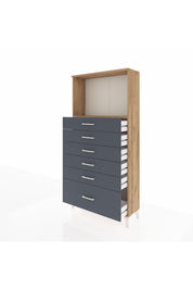 Arges Dolap Tek Raflı 6 Çekmeceli 88x30x182 Çam-Antrasit