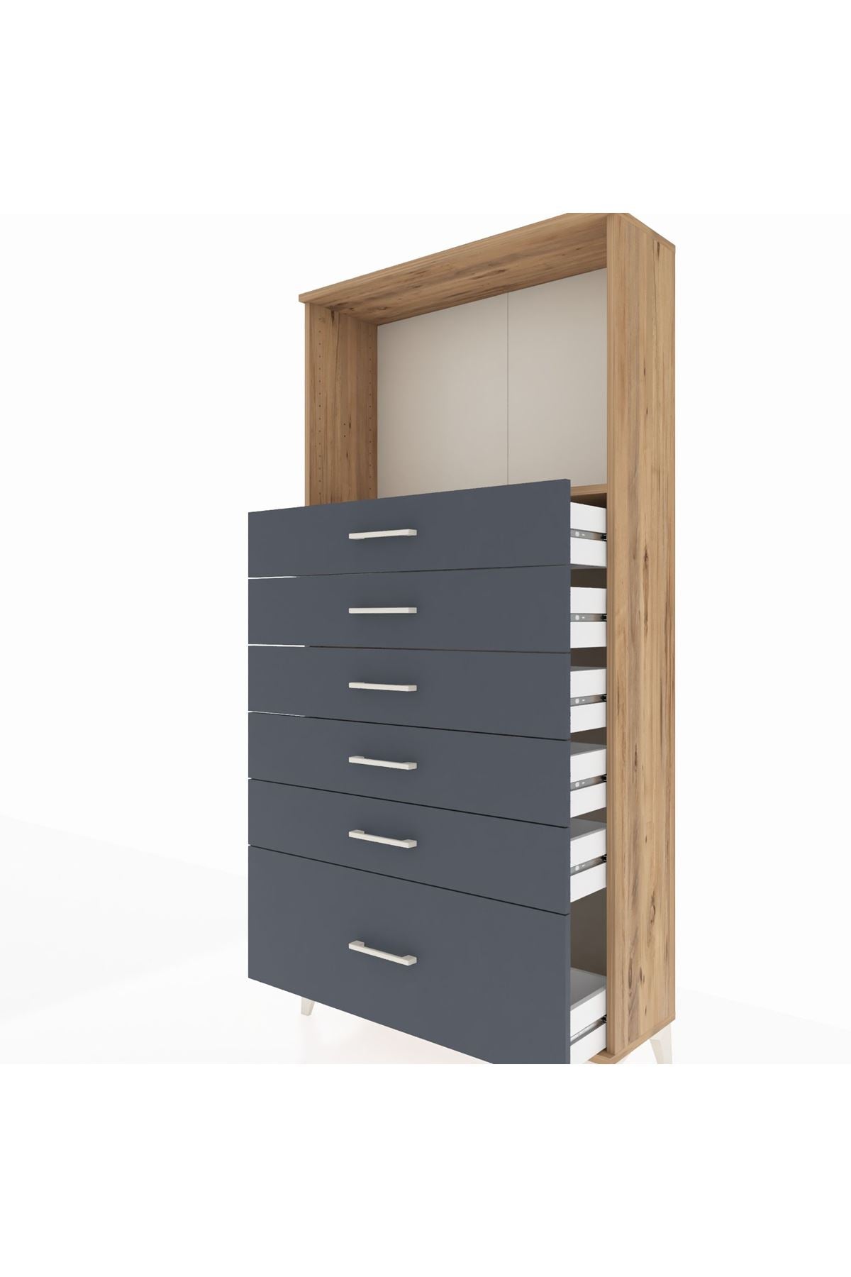 Arges Dolap Tek Raflı 6 Çekmeceli 88x30x182 Çam-Antrasit