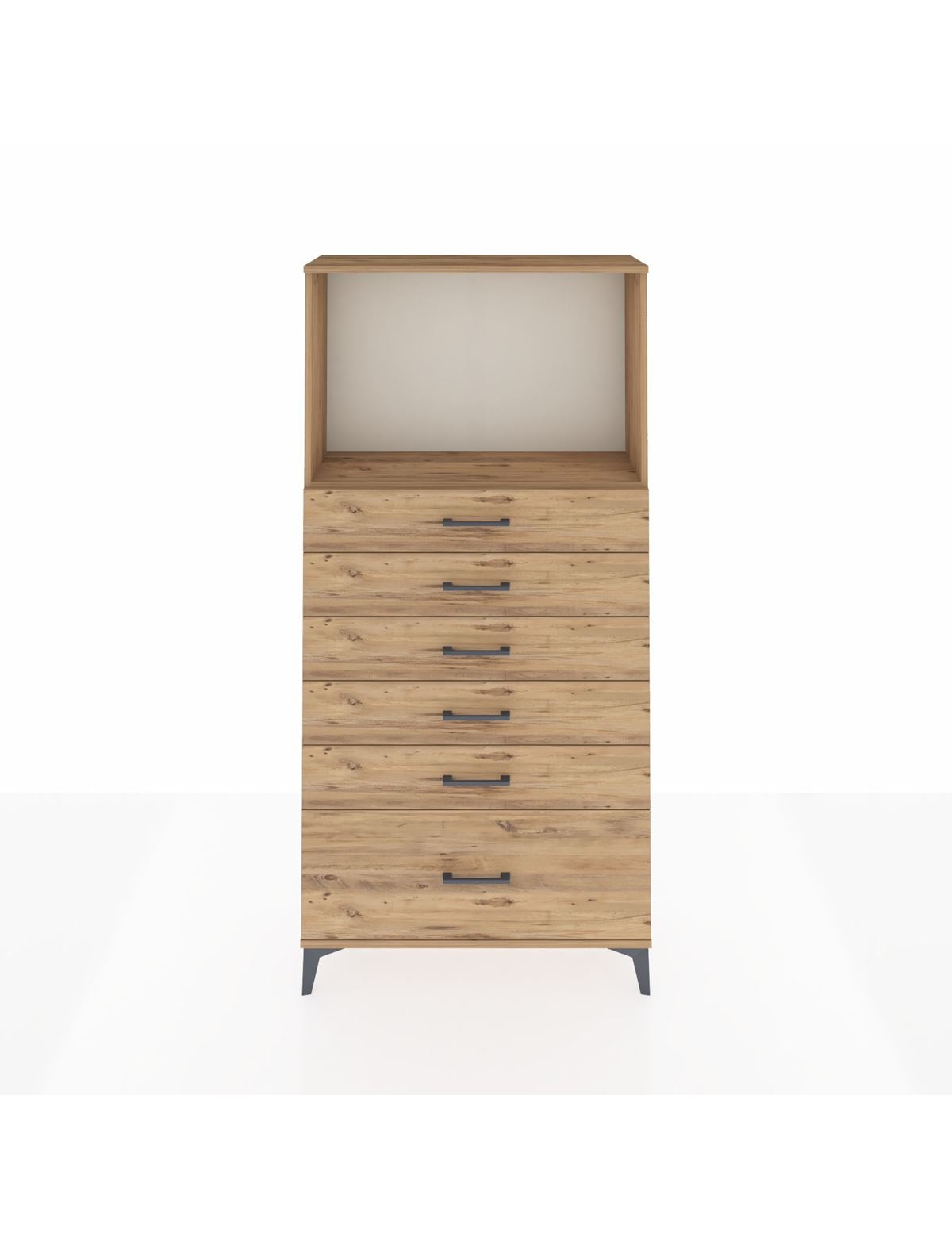 Arges Dolap Tek Raflı 6 Çekmeceli 88x30x182 Çam-Çam