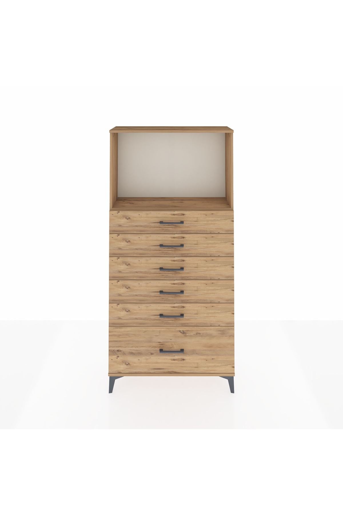 Arges Dolap Tek Raflı 6 Çekmeceli 88x30x182 Çam-Çam