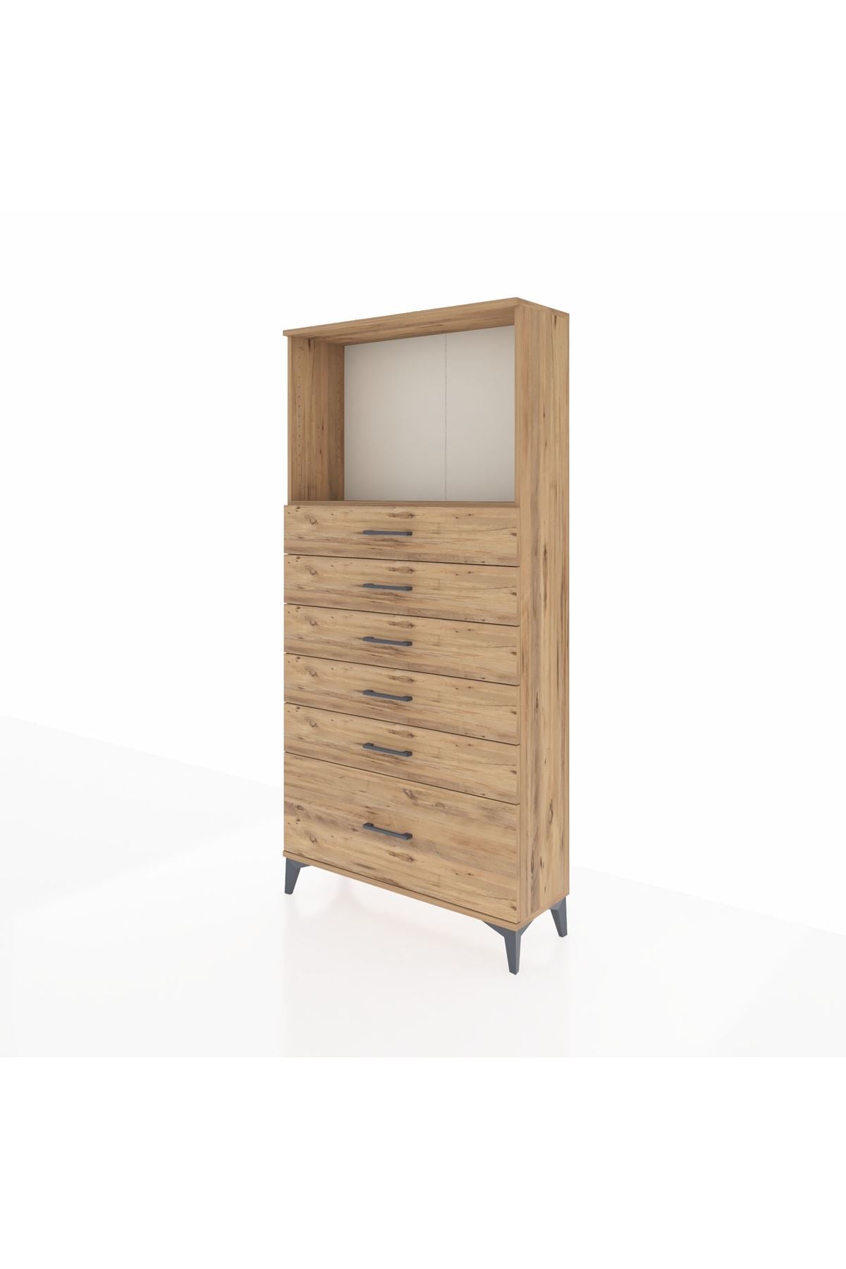 Arges Dolap Tek Raflı 6 Çekmeceli 88x30x182 Çam-Çam