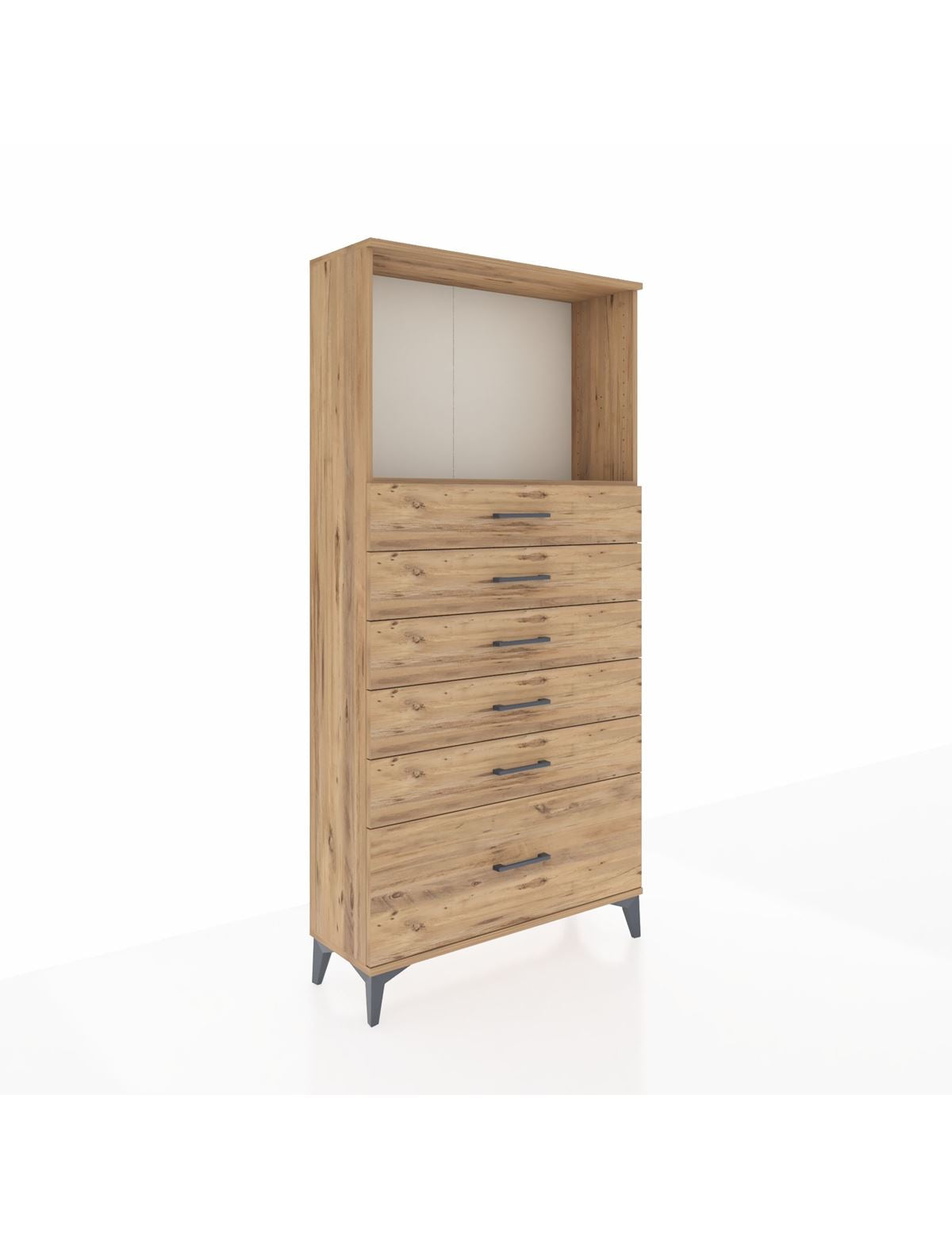 Arges Dolap Tek Raflı 6 Çekmeceli 88x30x182 Çam-Çam