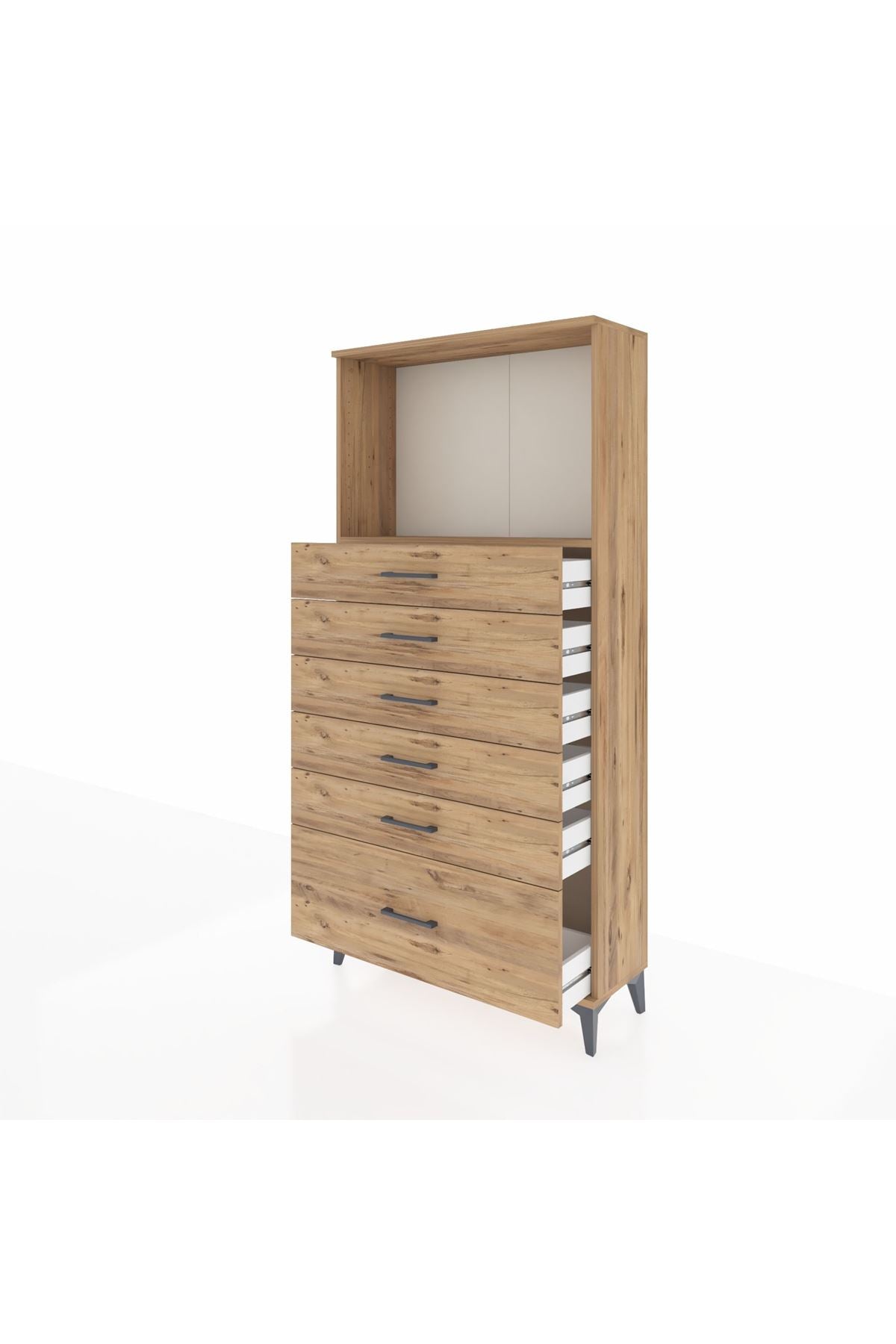 Arges Dolap Tek Raflı 6 Çekmeceli 88x30x182 Çam-Çam