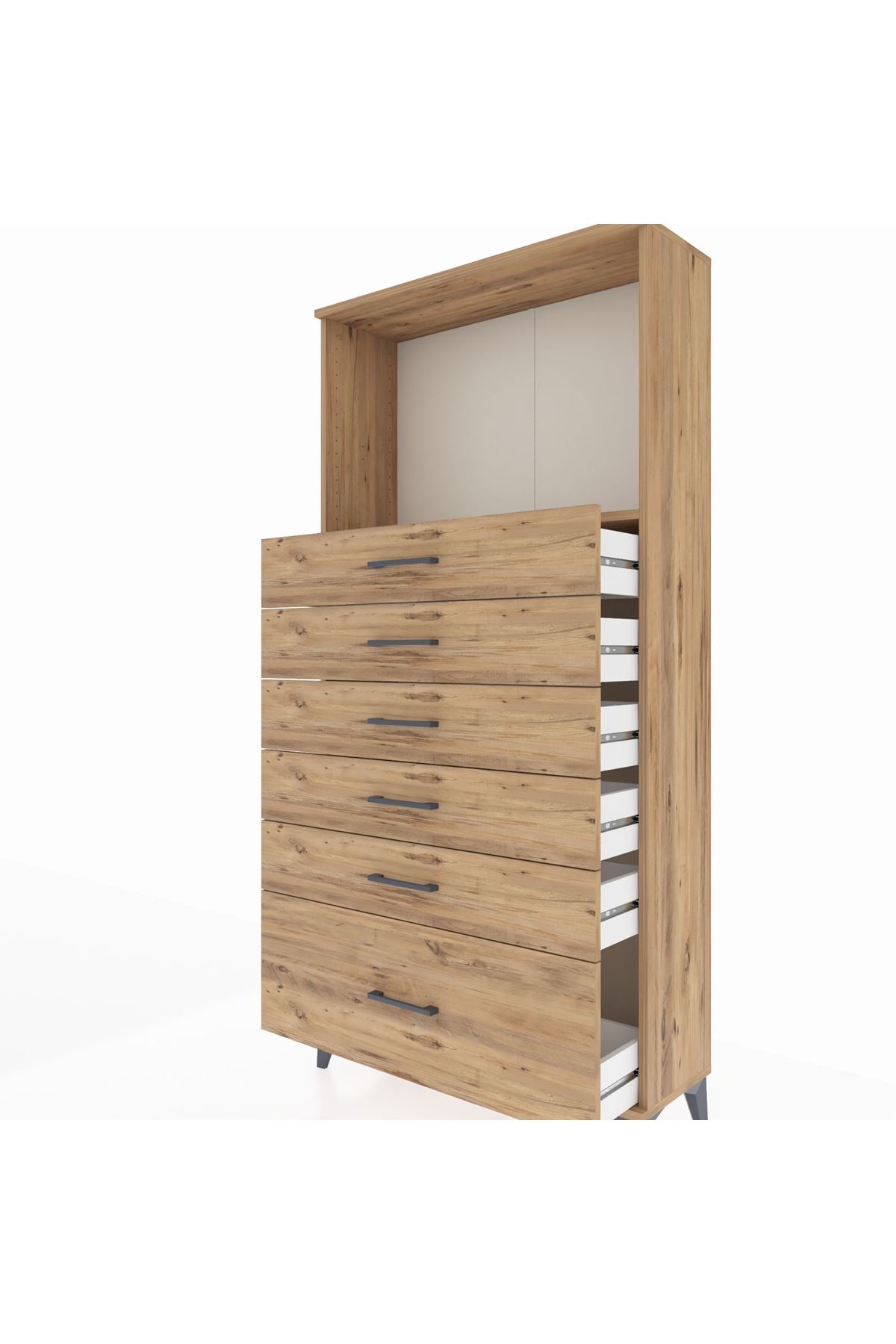 Arges Dolap Tek Raflı 6 Çekmeceli 88x30x182 Çam-Çam