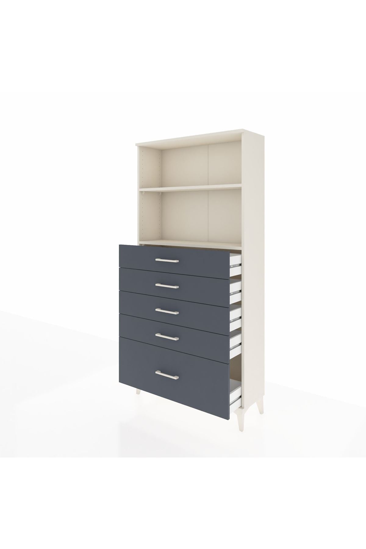 Arges Dolap 2 Raflı 5 Çekmeceli 88x30x182 Aytaşı-Antrasit