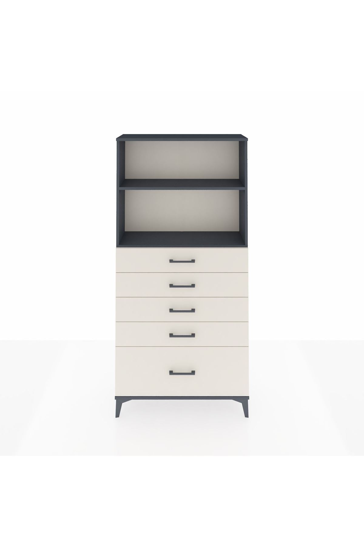 Arges Dolap 2 Raflı 5 Çekmeceli 88x30x182 Antrasit-Aytaşı