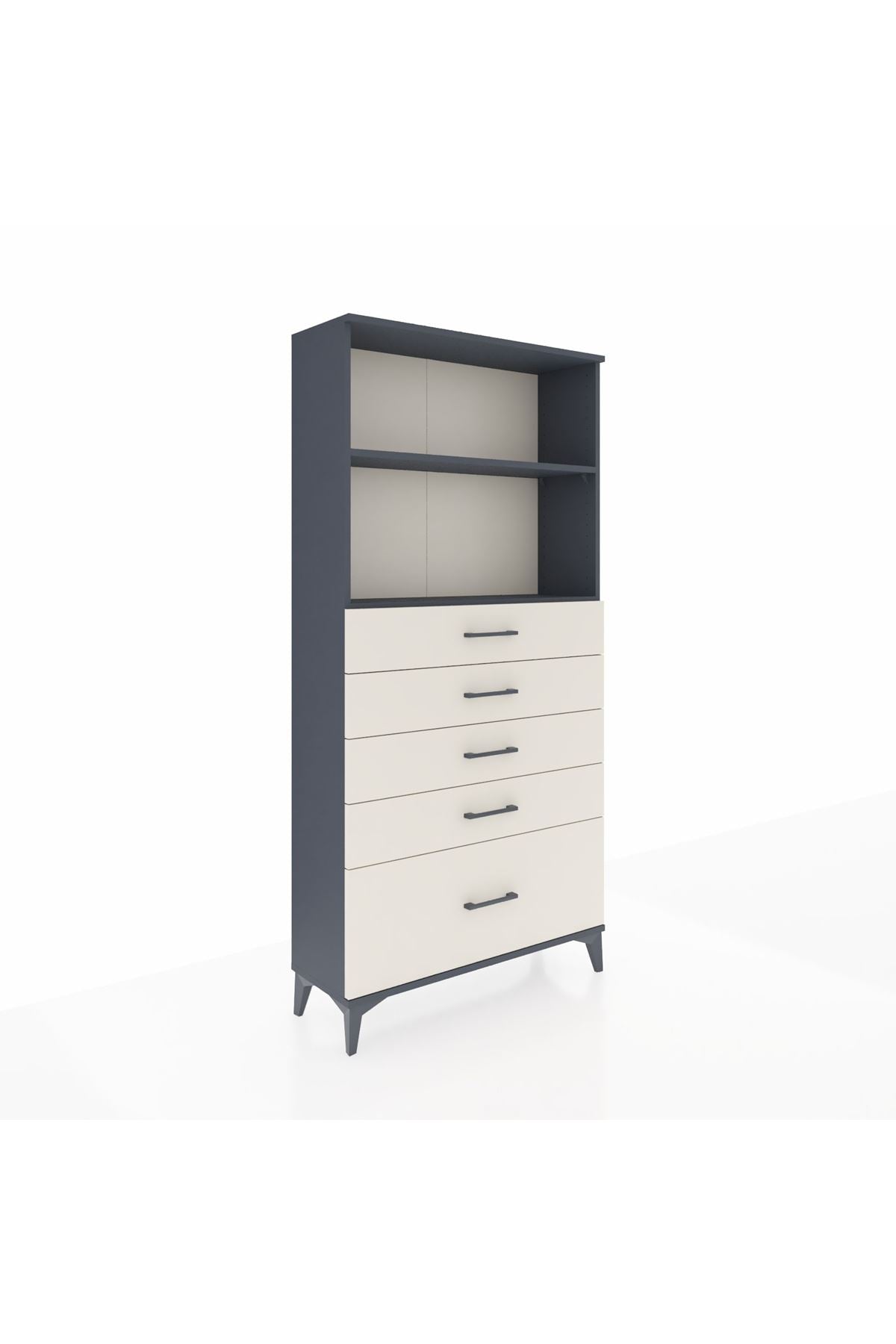 Arges Dolap 2 Raflı 5 Çekmeceli 88x30x182 Antrasit-Aytaşı