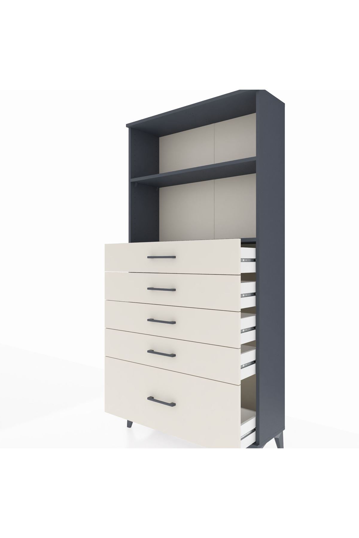 Arges Dolap 2 Raflı 5 Çekmeceli 88x30x182 Antrasit-Aytaşı